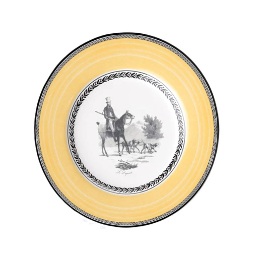 Villeroy & Boch Audun Chasse Dinner Plate, 10.5 in, Premium Porcelain, White/Gray/Yellow