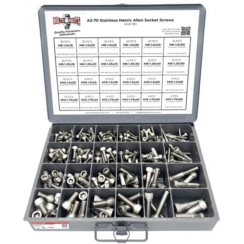 BoltsandNuts.com Metric Stainless Steel Allen Socket Head Cap Bolts Screws A2 18-8 (304) Assortment M6 M8 M10 M12-306PCS
