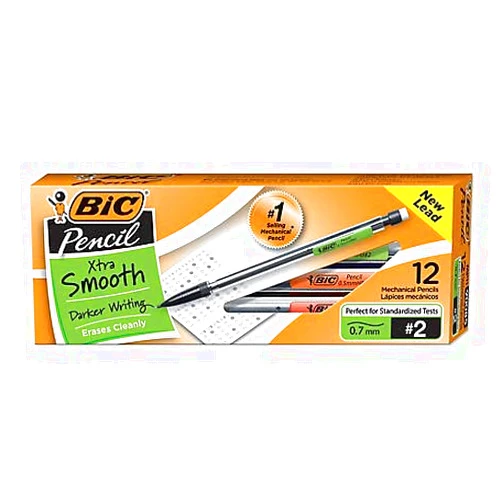 BIC Xtra Smooth Mechanical Pencils With Erasers, Medium Point (0.7mm), 12-Count Pack, 2 Pencils Perfect For Standardized Tests with Dark Writing That Erases Cleanly