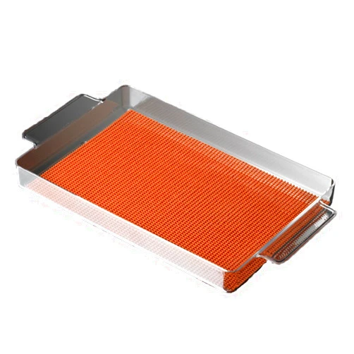 Kraftware 12 by 20-Inch Lucite Rectangular Tray Lined with Skid Resistant Fishnet, Spicy Orange Fabric
