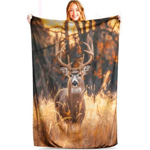 MIEPOS Sunset Deer Throw Blanket - Soft, Cozy Plush Flannel - Lightweight, Warm, and Fuzzy, Ideal for Couch, Office, or Travel - Fluffy, Decorative Wildlife Home Accessory 50×60 Inch