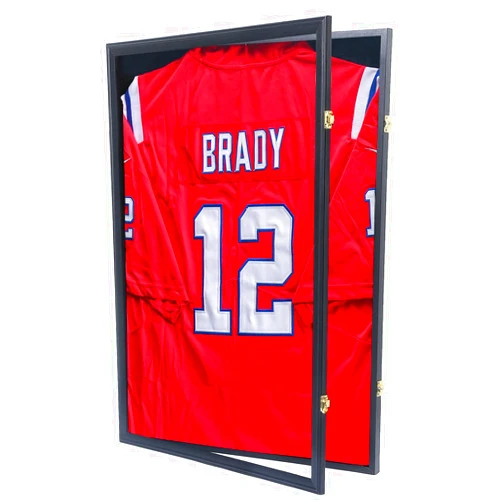 Grintus Jersey Frame Display Case Jersey Display Case Jersey Shadow Box with 98% Uv Protection Acrylic and Hanger for Baseball Basketball Football Soccer Hockey Sport Shirt and Uniform,Black Finish