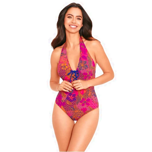 Skinny Dippers by Miraclesuit Skinny Dippers Women's Swimwear Sirene Lace Up Halter Soft Cup One Piece Swimsuit