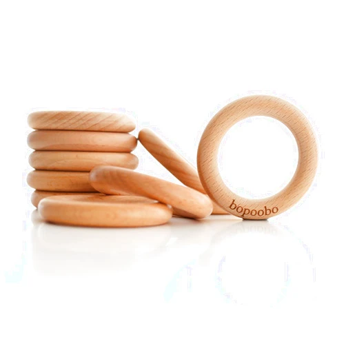 bopoobo Wooden Rings Natural Beech for Craft, Unfinished Wood Ring Circle Rings for DIY Baby Teething Toys, Baby Wooden Teether Accessories, Pendant Connector (10 Pcs, 60 mm)