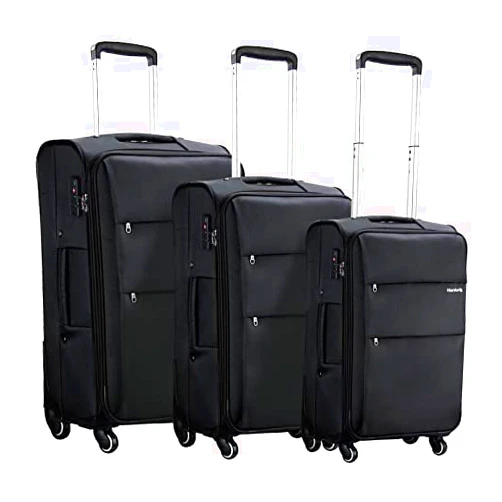 Hanke 3-Piece Set Softside Expandable Luggage sets with Spinner Wheels, Upright Suitcase with TSA Lock, Extra Large Rolling Luggage for Family Travel,nestable storage 20/24/28(Black)