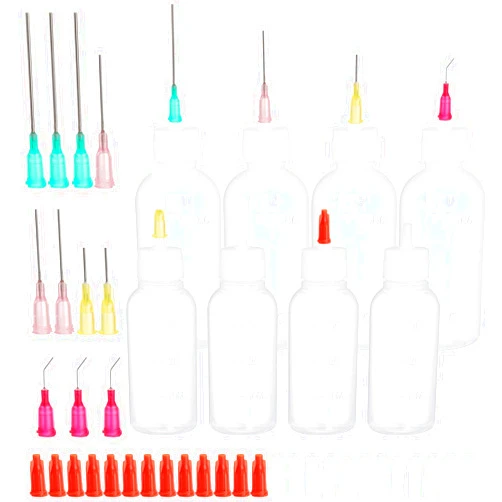 Yesland 8 Pack Precision Tip Applicator Glue Bottle, 30ml and 50ml Plastic Syringe Bottle Mini Squeezable Bottle with 20 Dispensing Needles and 28 Caps for Paint Quilling Craft, DIY, Liquid, Oil