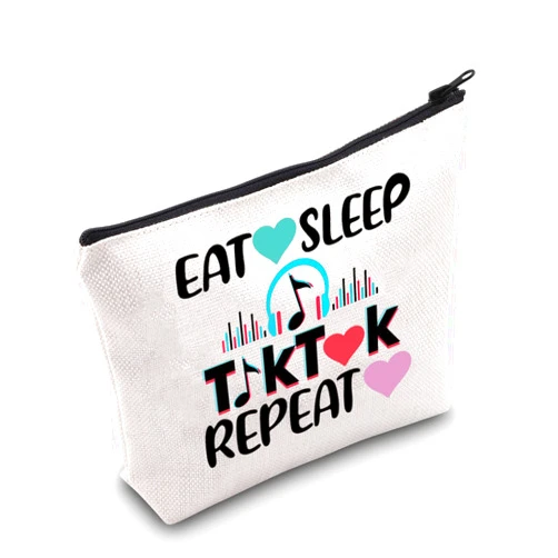 LEVLO Video Cosmetic Bag Video Fans Gift Eat Sleep Video Repeat Makeup Zipper Pouch Bag(Video Tik Repeat)
