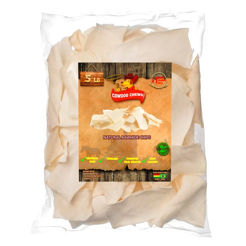 Cowdog Chews Natural Rawhide Chips – Premium Long-Lasting Dog Treats with Thick Cut Beef Hides (5 Lb)