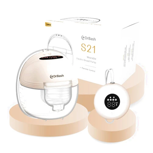 DrBash Wearable Breast Pump S21- Smart Display, Leak-Proof Design, Hands-Free Double Portable Electric with 3 Modes &12 Levels (Beige - Remote)