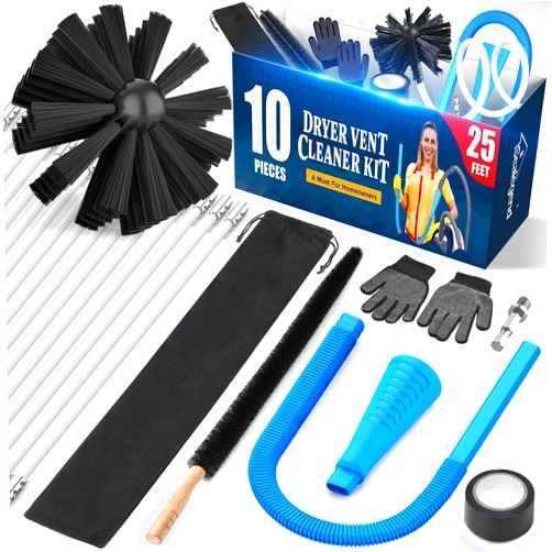 Sealegend 10-Piece Dryer Vent Cleaner Kit Omnidirectional Dryer Cleaning Kit Includes 25 Feet Dryer Vent Brush, Blue Dryer Lint Vacuum Attachment & Dryer Lint Trap Brush