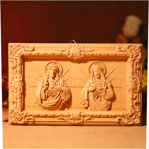 SutiCraftShop Sacred Heart of Jesus and Immaculate Heart of Mary Wall Art Wooden Table Top Decor Christmas Decorations Father's Day Gift Thank You Gift