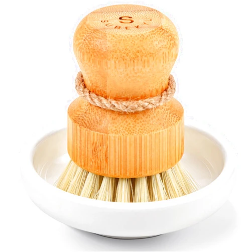 SUBEKYU Bamboo Dish Scrub Brush for Kitchen Sink, Natural Wooden Washing Dish Brush Scrubber, Sisal Bristles Brush for Household Cleaning Cast Iron Brush Pots, Pans and Vegetables
