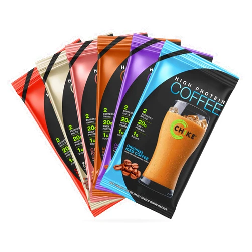 Chike High Protein Iced Coffee Sampler Pack, 20 G Protein, 2 Shots Espresso, 1 G Sugar, Keto Friendly and Gluten Free, 6 Single Serve Packets