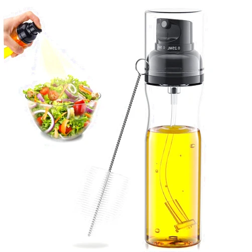 Milukon 250ml Olive Oil Sprayer Bottle with Brush, Including 0.25ml Mode and 0.5ml Mode, Olive Oil Spray Bottle for Cooking