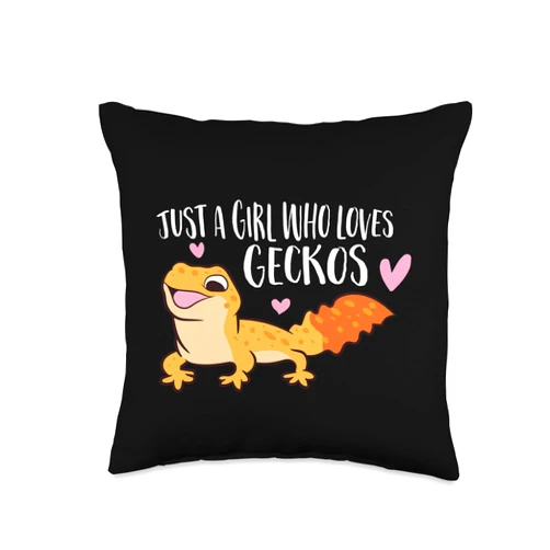 Lizard and Gecko Gifts Just a Girl Who Loves Geckos Leopard Lizard Cute Gecko Throw Pillow