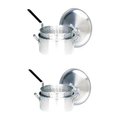 Bayou Classic Durable 14 Quart Aluminum Fry Pot and Removable Basket (2 Pack)