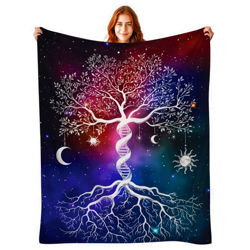 DOINBEE Tree of Life Gifts, Tree of Life Blanket, Blue Purple Space Galaxy Tree Sun Moon Star Fleece Blankets for Adults Kids, Soft Plush Flannel Blanket Throw Bedroom Living Room Decor 50