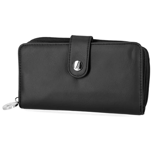Nautica Womens, Be Shore Vegan Leather RFID Wallet, Zip Around Clutch Large Slim Phone Case and Multi Card Organizer, Black, Buff