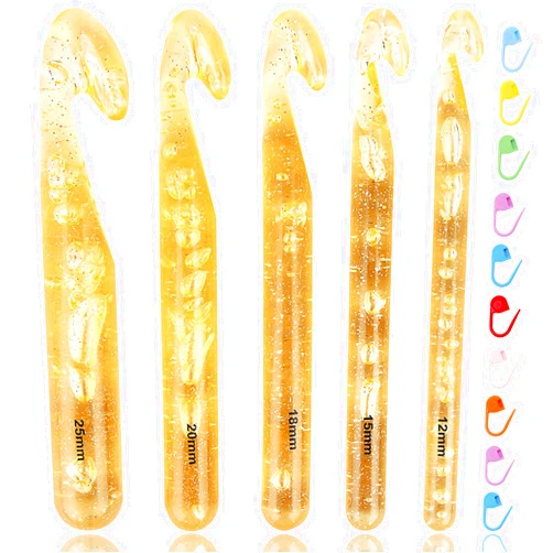 Coopay Large Crochet Hooks for Chunky Yarns, 25mm 20mm 18mm 15mm 12mm Jumbo Crochet Hooks for Crocheting Thick Blanket Large Project, 5 Crochet Needles for Bulky Yarn with 10 Knitting Stitch Markers