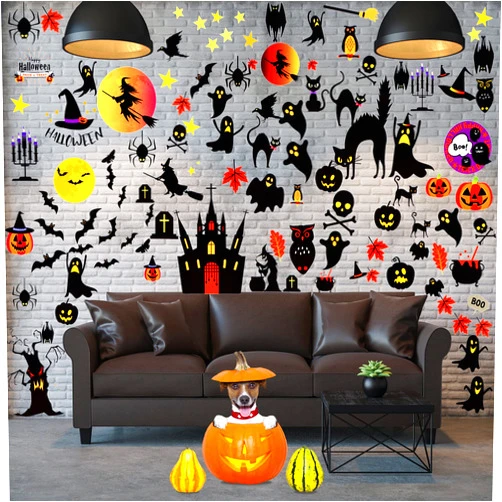 Gersoniel 124 Piece Wall Decals: Pumpkin Spider Ghost Window Stickers - Removable Wall Sticker Cling Decals for Halloween Party & Home Decorations