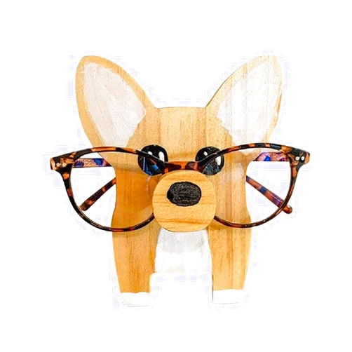 SDFRT Wooden Spectacle Eye Glasses Holder, Cute Creative Animal Glasses Holder, Cute Handmade Wood Carved Animal Eyeglass Holder Display Stand, Christmas New Year Gift Home Office Desktop Decor (corgi)