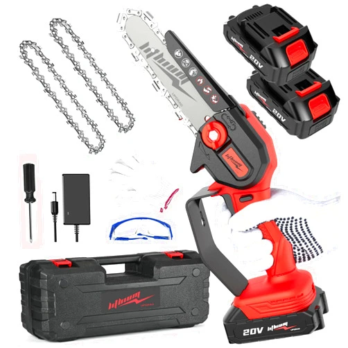 BEEDECK Mini Chainsaw Cordless, 6 Inch Portable Electric Chainsaw, One-Hand Handheld Small Chain Saw for Cutting Wood Trimming and Woodworking- Mini Chain Saw Battery Powered with 2 Batteries