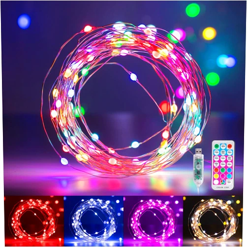 Minetom Fairy Lights Color Changing - 33FT 100 LED String Lights with Remote,11 Modes, USB Fairy Lights Indoor,Waterproof Halloween Lights Outdoor, Twinkle Fairy Lights for Bedroom Classroom Christmas