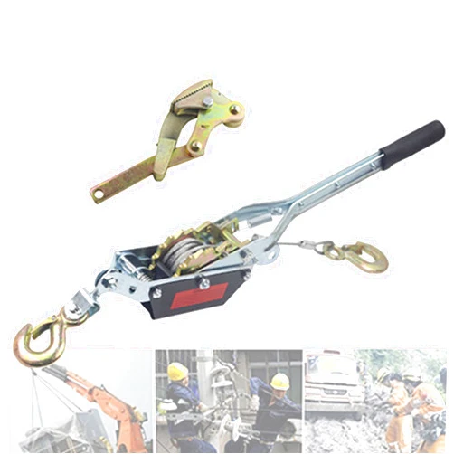 DBZDM Ratchet Power Puller Dual Gear, 1Ton Horizontal Hand Ratchet Winch with Alloy Steel Hook, Fence Wire Tensioner Wire Rope Tighten Puller for Moving Vehicles
