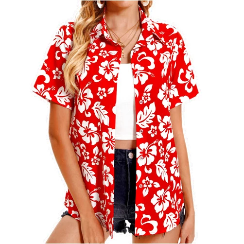 Mizvsitrd Hawaiian Shirts for Women Tropical Shirt Summer Beach Button Down Short Sleeve Blouses Floral Top Aloha Luau Outfits 2025
