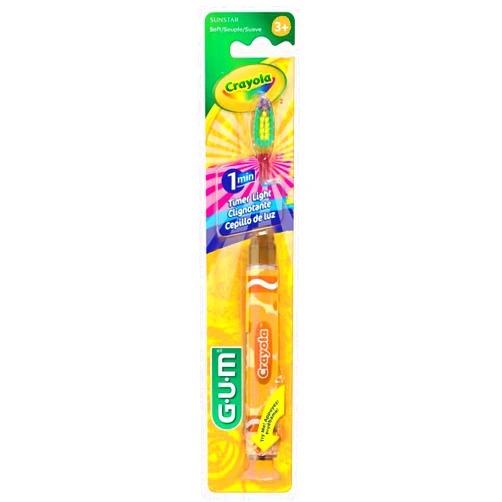GUM Crayola Timer Light Toothbrush for Kids, Soft Bristles, Suction Cup Base, Children & Toddler Toothbrush 3 Year Old + 1ct