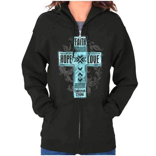 Christian Strong Faith Hope Love Cross Christian Zip Hoodie Sweatshirt Women