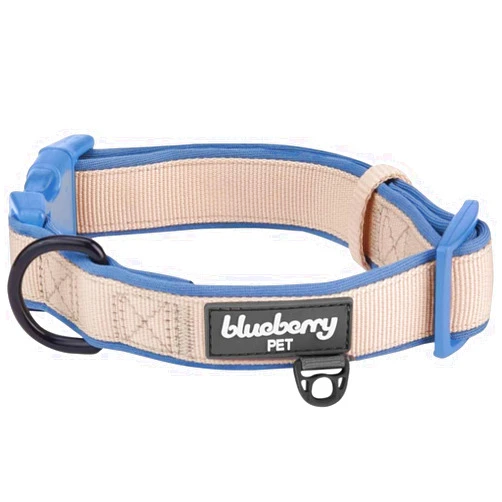 Blueberry Pet 2 Colors Soft & Comfy Made Well Classic Neoprene Padded Adjustable Dog Collar, Light Khaki, Medium, Neck 14.5