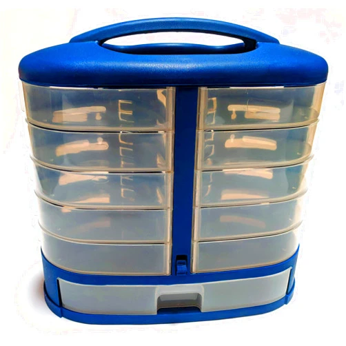 Sana Enterprises Storage Organizer Toolbox 11 Translucent Drawers/Bins. Built-In Handle Portable or Wall Mount. Organize and Store Nuts, Screws, Jewelry, Make-up, Lego, Beads or Crafts Items. 13x6x12.5 Inches- Blue
