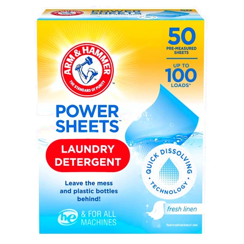 Arm & Hammer Power Sheets Laundry Detergent, Fresh Linen 50ct, up to 100 Small Loads (Packaging may vary)