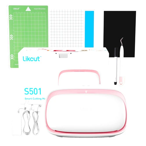 LIKCUT Vinyl Cutter Machine, Upgrade Cutting Machine Glee S501 for DIY Joy, Portable Smart Cutting Tool for Crafter, Sticker Decal Maker Printing for Family & School Fun Projects and Decorations, Pink
