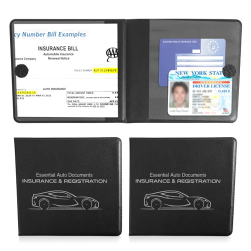 UBOG 2PCS Car Registration and Insurance Holder,Car Accessories Registration and Insurance Card Holder,Insurance and Registration Holder with Velcro Closure,Suitable for Cars Trucks SUVs (Black)