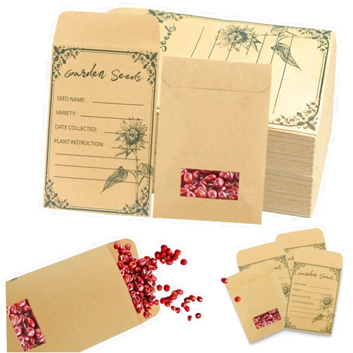 Gamtrik 100 Pieces Seed Envelopes - Seed Packets Envelopes Self Adhesive Sealing for Seed Storage 4.72 * 3.15 Inch Small Envelopes With Clear Window for Saving Vegetables Plants Garden Seeds