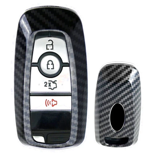 iJDMTOY Exact Fit Black Glossy Carbon Fiber Finish Key Fob Shell Compatible with Ford 2018-up Mustang F150 F250 Explorer Expedition Keyless Smart Key