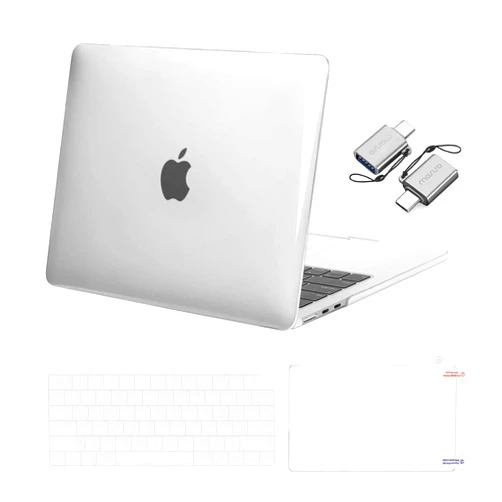 MOSISO Compatible with MacBook Air 13 inch Case 2025 2024 2023 2022 M3 A3113 M2 A2681, Plastic Hard Shell&Keyboard Cover&Screen Film&Type C Adapter for MacBook Air 13.6 inch Case, Crystal Clear