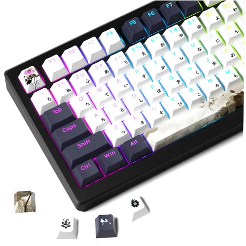 GMKWTL XVX Shine Through Keycaps, Japanese Ink Lotus Keycap Set, DoubleShot PBT Keycaps with Dye-Sublimation, Cherry Profile Keyboard Keycaps for Gateron Cherry MX Switches Mechanical Keyboards