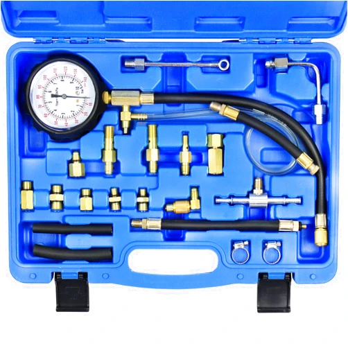 JIFETOR Fuel Injection Pump Pressure Test Gauge Set, Automotive Gas Gasoline Fuel Oil Injector Tester Tool Kit 0-140PSI, with Schrader Adapters Universal Compatible with Ford Auto Car Truck Motorcycle