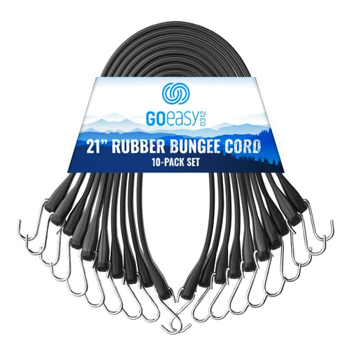 GOEASY0312 Rubber Bungee Cords with Hooks - Max Stretch 1.8X & Over 180 LBS Load, 100% EPDM Bungee Straps with S Hooks, 10 Pack Bungee Ideal for Cargo, Tarps, Trucks, & Extreme Weather Use (21