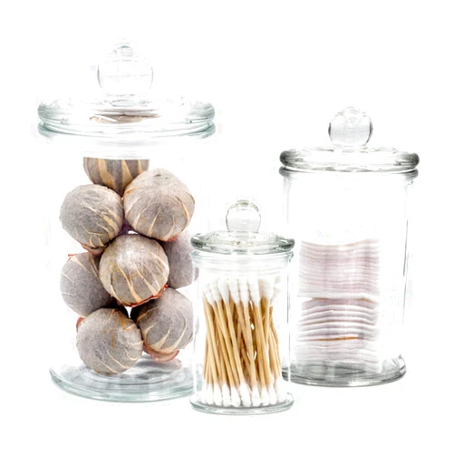 Easeen Mini Glass Apothecary Jars, Bathroom Storage Organizer Canisters for Cotton Swabs, Cotton Balls, Makeup Sponges, Bath Salts, Hair Ties, Makeup - Set of 3