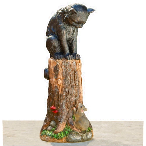 Bits and Pieces - Cat & Mouse Garden Statue- Outdoor Kitten on a Stump Sculpture - 17