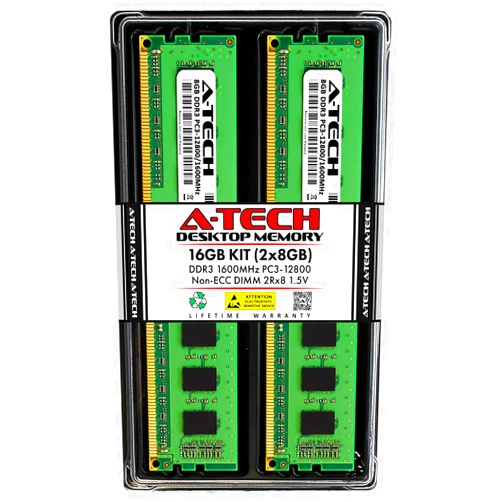 A-Tech 16GB (2x8GB) DDR3 1600MHz PC3-12800 CL11 DIMM 2Rx8 1.5V 240-Pin Non-ECC UDIMM Desktop RAM Memory Modules