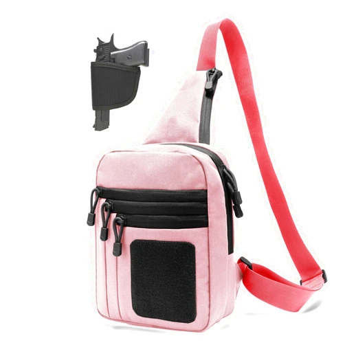 VTACOUTV Concealed Carry Bag for Men, Sling Gun Backpack Chest Daypack EDC Shoulder Bag Crossbody CCW Range Bags of Handgun (Right Pink)