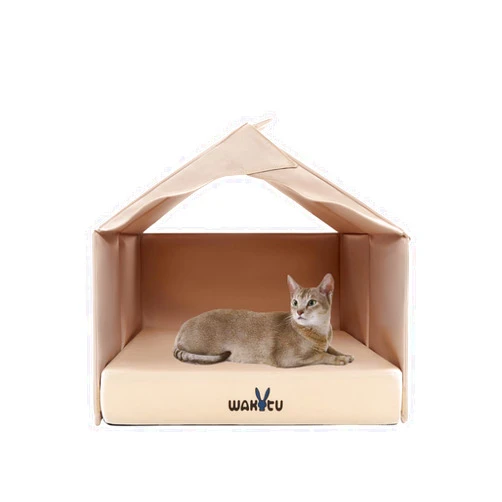Wakytu Cat Beds for Indoor Cats -Cat House for Small Cats Or Dogs,Removable Cushion with Collapsible and Foldable Puppy Pet Beds，3 Folding Methods for Indoor Outdoors (Khaki)