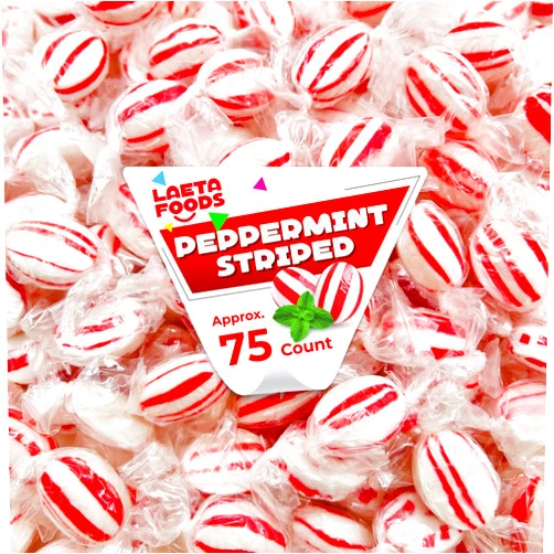 LAETAFOOD Peppermint Hard Candy Drops, Individually Wrapped (1 Pound Bag - Approx. 75 Count)