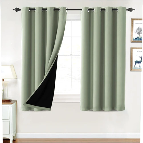 H.VERSAILTEX 100% Blackout Curtains for Bedroom Thermal Insulated Blackout Curtains 54 inch Length Heat and Full Light Blocking Curtains for Living Room with Black Liner 2 Panels Set, Light Sage