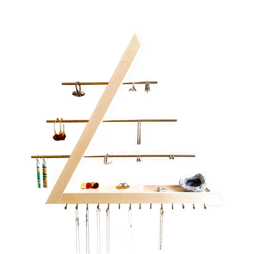 FigureGrain Jewelry Organizer Wall Mounted, Hardwood Hanging Jewelry Holder, Open Triangle Jewelry Display shelf for Necklaces, Earrings, Rings and Bracelets, Gift for her, Patented (Birch)